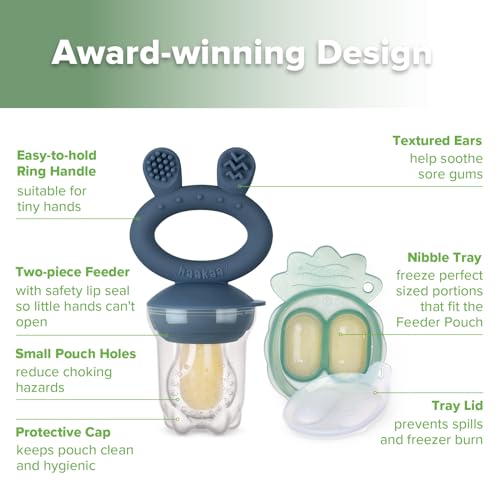 Haakaa Baby Food Feeder Freezer Nibble Tray Combo 4 Month Steel Blue