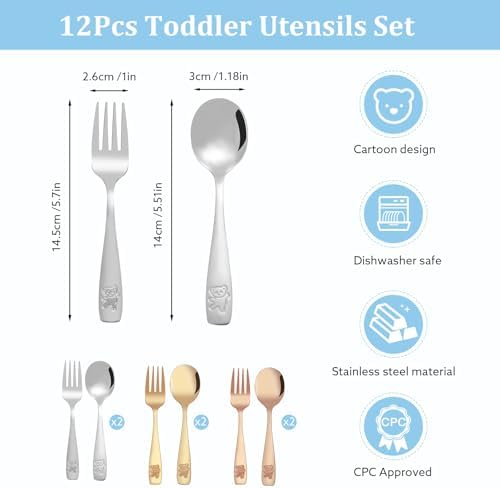 Pimoys 12 Piece Stainless Steel Kids Silverware Set 1