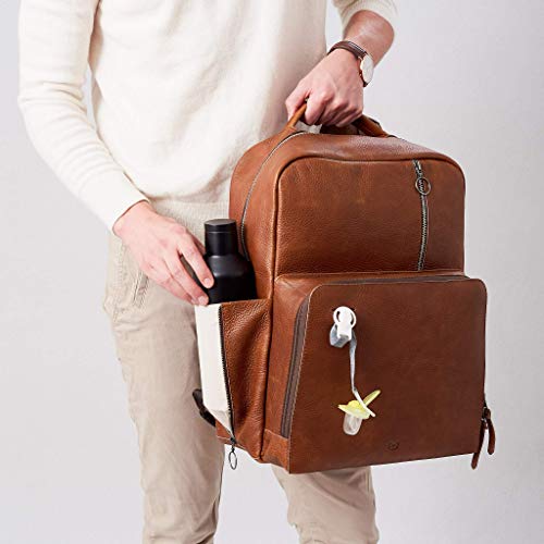 Tan Leather Diaper Bag Backpack for Mom and Dad