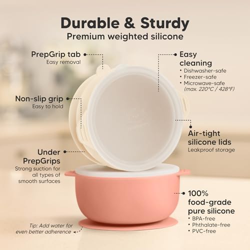 KeaBabies 2-Pack Suction Baby Bowls with Lids and Spoons Forks Set
