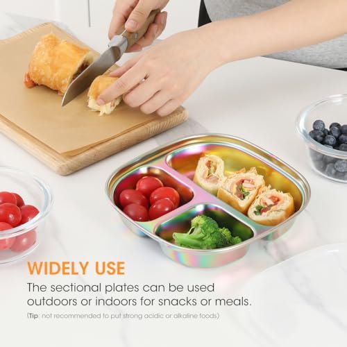 AIEVE Stainless Steel Kids Plates Pack of 4 with Lids