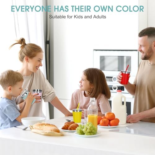 12 Pack Spill-Proof Stainless Steel Kids Cups with Straws and Lids
