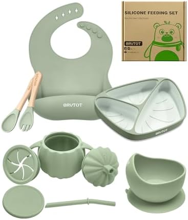 Qyeejong 9 PCS Silicone Baby Feeding Set