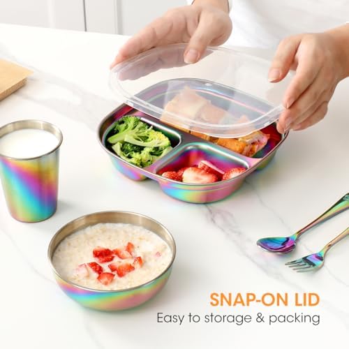 Aieve Stainless Steel Toddler Plates and Bowls Set 5 Pcs