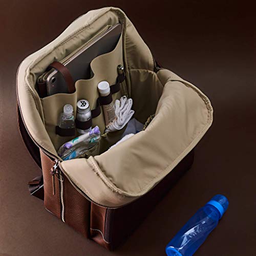 Brown Leather Diaper Bag Backpack with Changing Pad