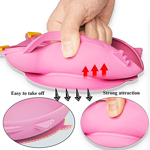 NICINGU Baby Toddler Suction Plate Set with Spoon Fork Pink Owl Design