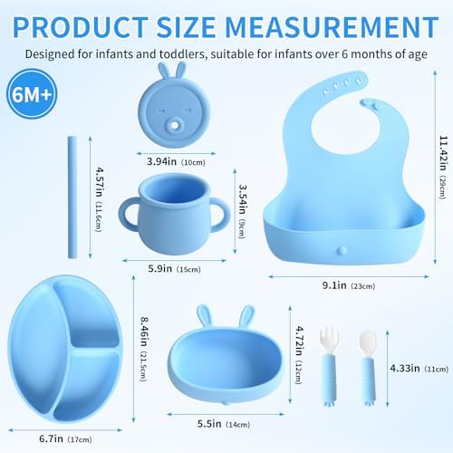 EuChoiz Silicone Baby Feeding Set with Cute Bunny Blue