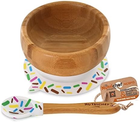 NutriChef Bamboo Feeding Bowl with Spoon and Suction Base