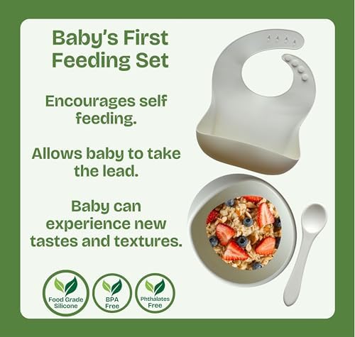 OMOBABY 8 Pcs Food Grade Silicone Baby Feeding Set Pearl White Oatmeal