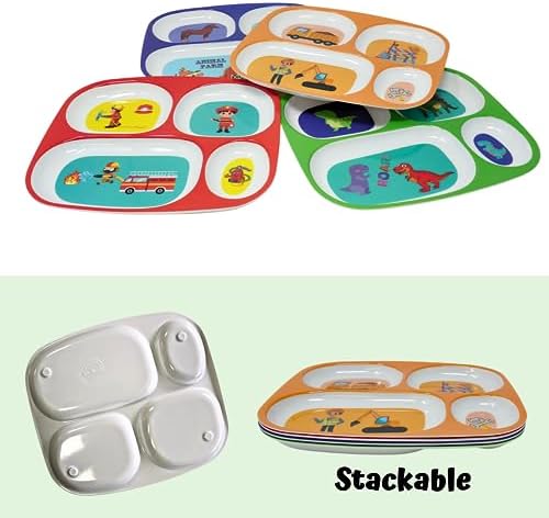 4Es Novelty Set of 4 Melamine Dinner Plates for Kids