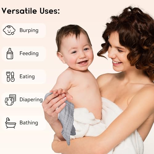 Unnivoll Muslin Baby Washcloths 6 Pack - 12x12 Light Gray 1