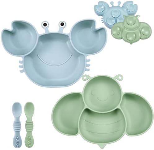PandaEar 2 Pack Silicone Baby Plates with Spoons