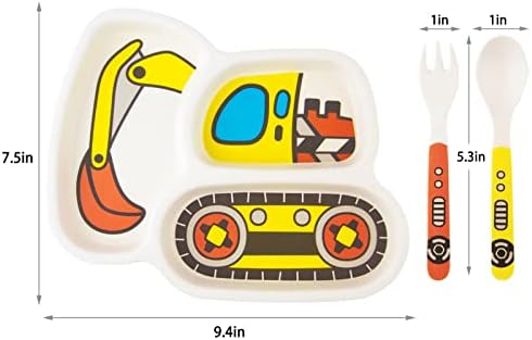 Kids Plate Set with Fork and Spoon - Construction Truck Themed