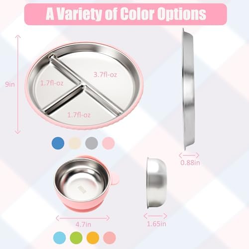 MISSLILI 4-Pack Stainless Steel Plates Bowls Set