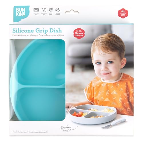 Bumkins Silicone Grip Dish - Self-Feeding Plate BPA Free Blue-GD 1 Count