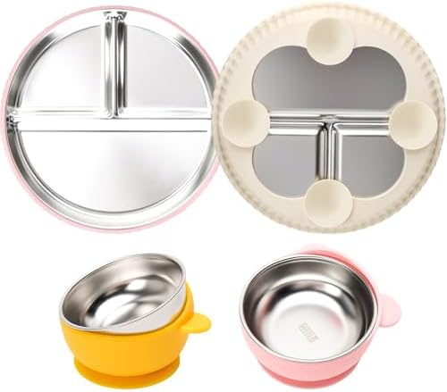 MISSLILI 4-Pack Stainless Steel Plates Bowls Set