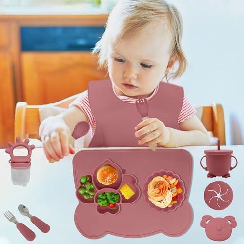 Silicone Baby Feeding Set 14pcs Dark Pink