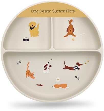 Silicone Plates with Suction - Baby Toddler Feeding Dish Beige - Dogs and Cats