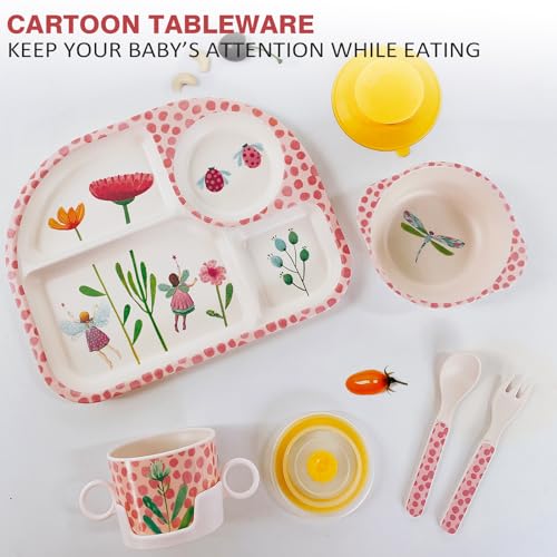 shopwithgreen 7Pcs Bamboo Kids Dinnerware Set