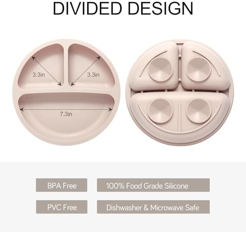 Eascrozn Silicone Baby Feeding Set 2 Pack with Divided Plates and Utensils