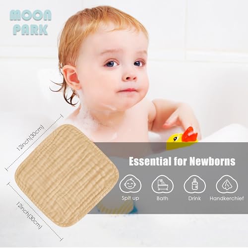 MOON PARK 12 Pack Washcloths - 12x12 Inches Ultra Soft 100 Cotton Muslin