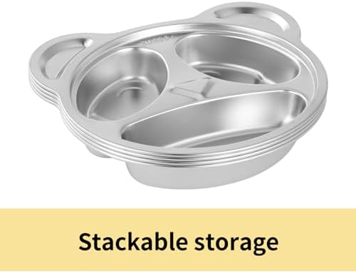 YLARMY Set of 4 Stainless Steel Divided Plates and Utensils for Kids