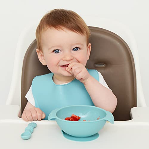 PrimaStella Unbreakable Silicone Bowl and Chew Spoon Set for Babies Toddlers Blue