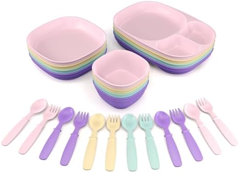 MightyMoe 24-Piece Kids Dinnerware Set - Pastel