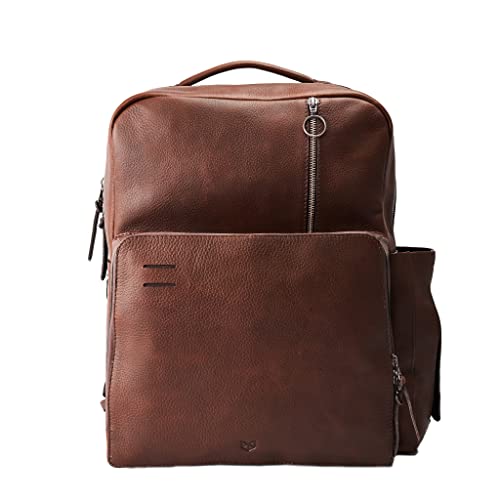 Brown Leather Diaper Bag Backpack with Changing Pad