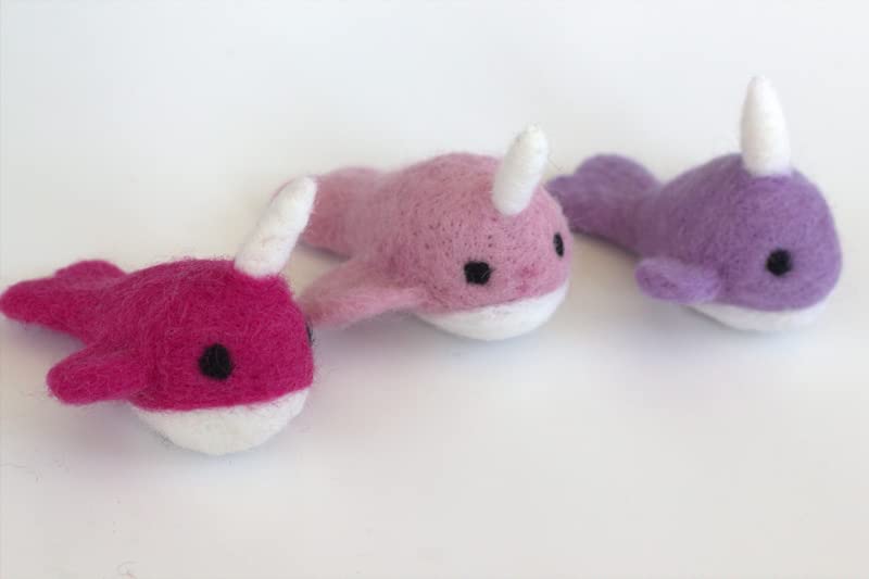 Wool Felt Narwhals Set of 3 - Dark Pink Baby Pink Lavender