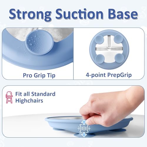 Bakpoco Stainless Steel Suction Plates 9 Divided Blue Gray Navy Sage 4 Pack