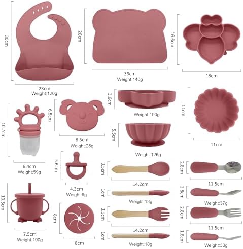 Silicone Baby Feeding Set 14pcs Dark Pink