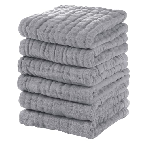 Unnivoll Muslin Baby Washcloths 6 Pack - 12x12 Light Gray 1