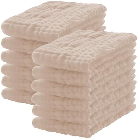 12 Pack Muslin Burp Cloths - 20x10 Extra Soft Brown