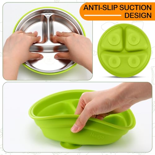 Nuogo 2 Pcs Stainless Steel Baby Plates with Suction and Silicone Shell 1