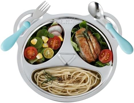 YLARMY Set of 4 Stainless Steel Divided Plates and Utensils for Kids