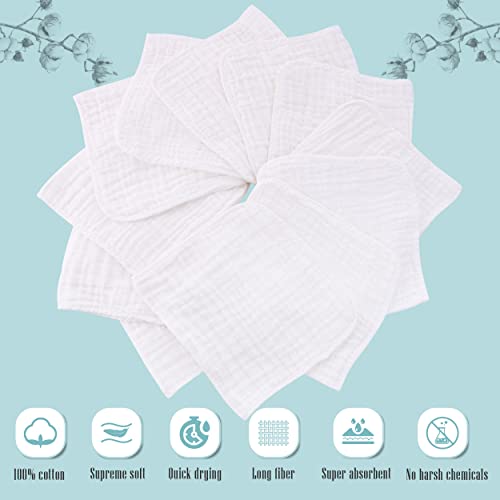 Cute Castle 12 Pack Muslin Burp Cloths - 20x10 White
