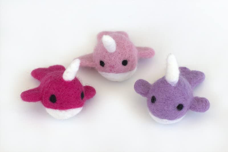 Wool Felt Narwhals Set of 3 - Dark Pink Baby Pink Lavender