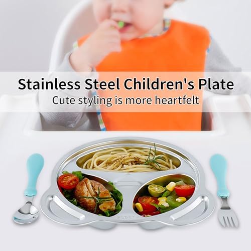 YLARMY Set of 4 Stainless Steel Divided Plates and Utensils for Kids