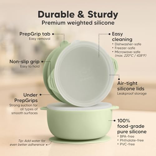 KeaBabies 2-Pack Suction Baby Bowls with Lids and 12-Pack Food Containers