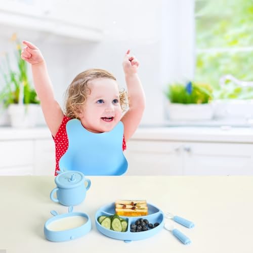 EuChoiz Silicone Baby Feeding Set with Cute Bunny Blue