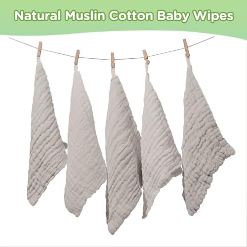 Breling 20 Pcs Muslin Washcloth Set Gray