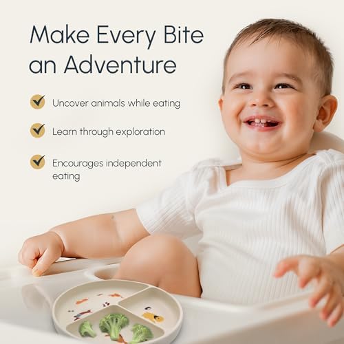 Silicone Plates with Suction - Baby Toddler Feeding Dish Beige - Dogs and Cats