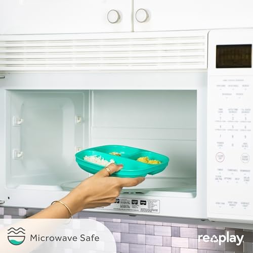 Re-Play Toddler Plates 3 Compartment Set - Dishwasher Safe Stackable Made in USA
