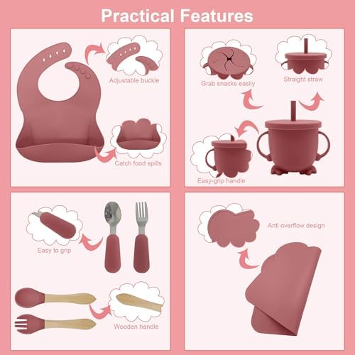 Silicone Baby Feeding Set 14pcs Dark Pink