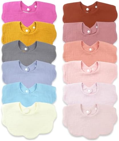 MUSBUY 12-Piece Baby Bibs Muslin Cotton Drooling Teething Bibs for Babies