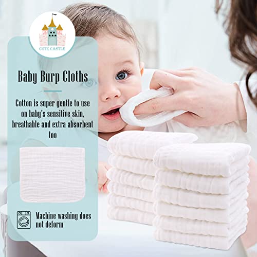 Cute Castle 12 Pack Muslin Burp Cloths - 20x10 White