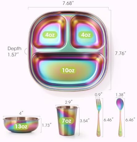 Aieve Stainless Steel Toddler Plates and Bowls Set 5 Pcs