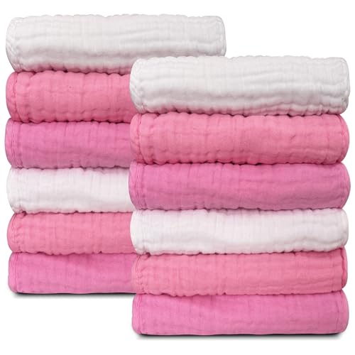 Sunny zzzZZ 12 Pack Muslin Washcloths 12x12 Inches