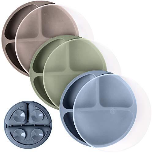 WeeSprout Suction Plates with Lids for Toddlers - 3 Pack